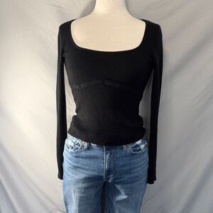 Pink Rose Black Long Sleeve Top